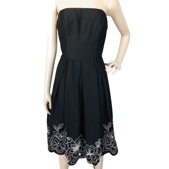 Vintage 90's Y2K Robbie Bee Black Strapless Embroidered Floral Border Dr… - Picture 1 of 7